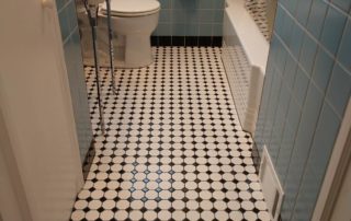 bathroom floor tile with polka dots