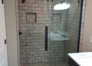 shower subway tile and barn doors
